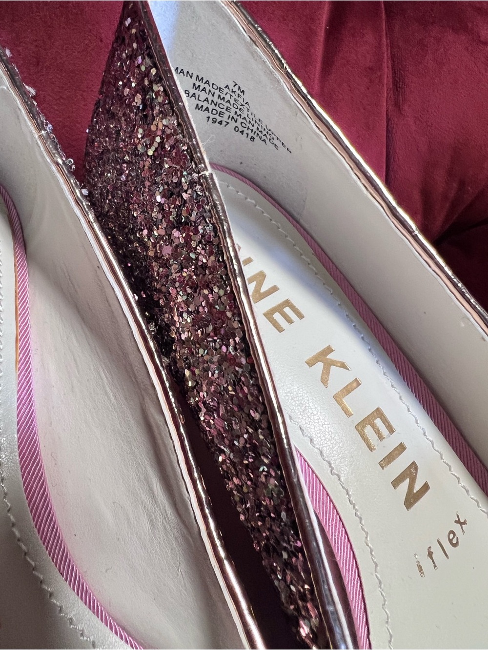 Anne Klein Pink Glitter Pointed Toe Heels with Pink Bow Accent - Picture 5 of 5